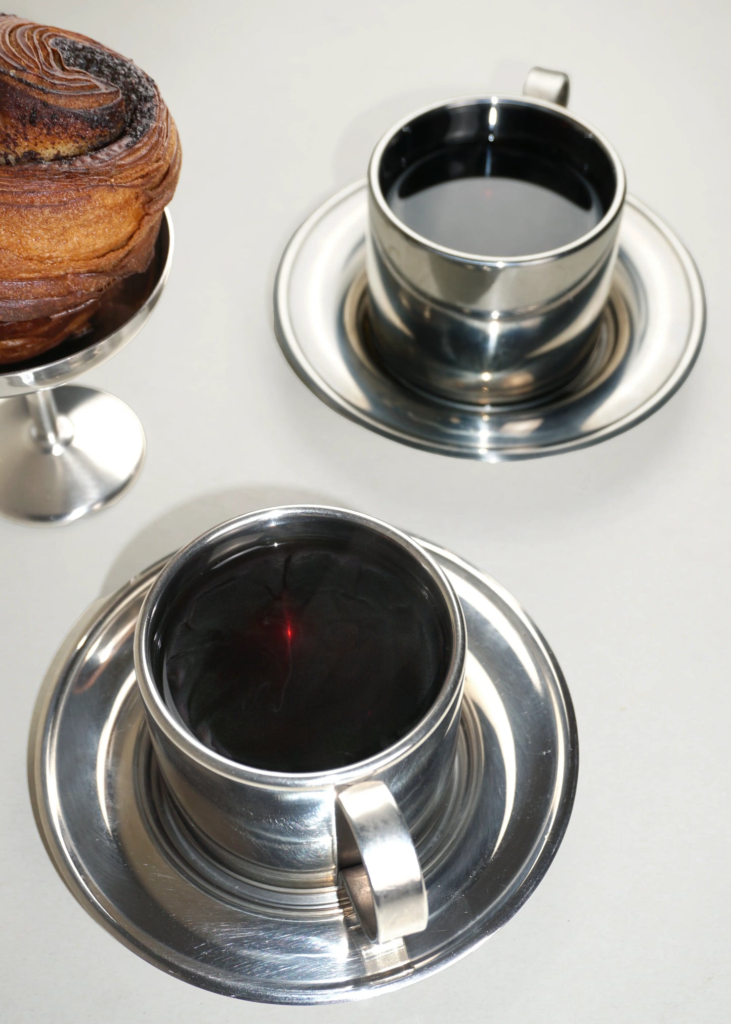 Vintage Stainless Steel Cups Set of 2 with Saucers
