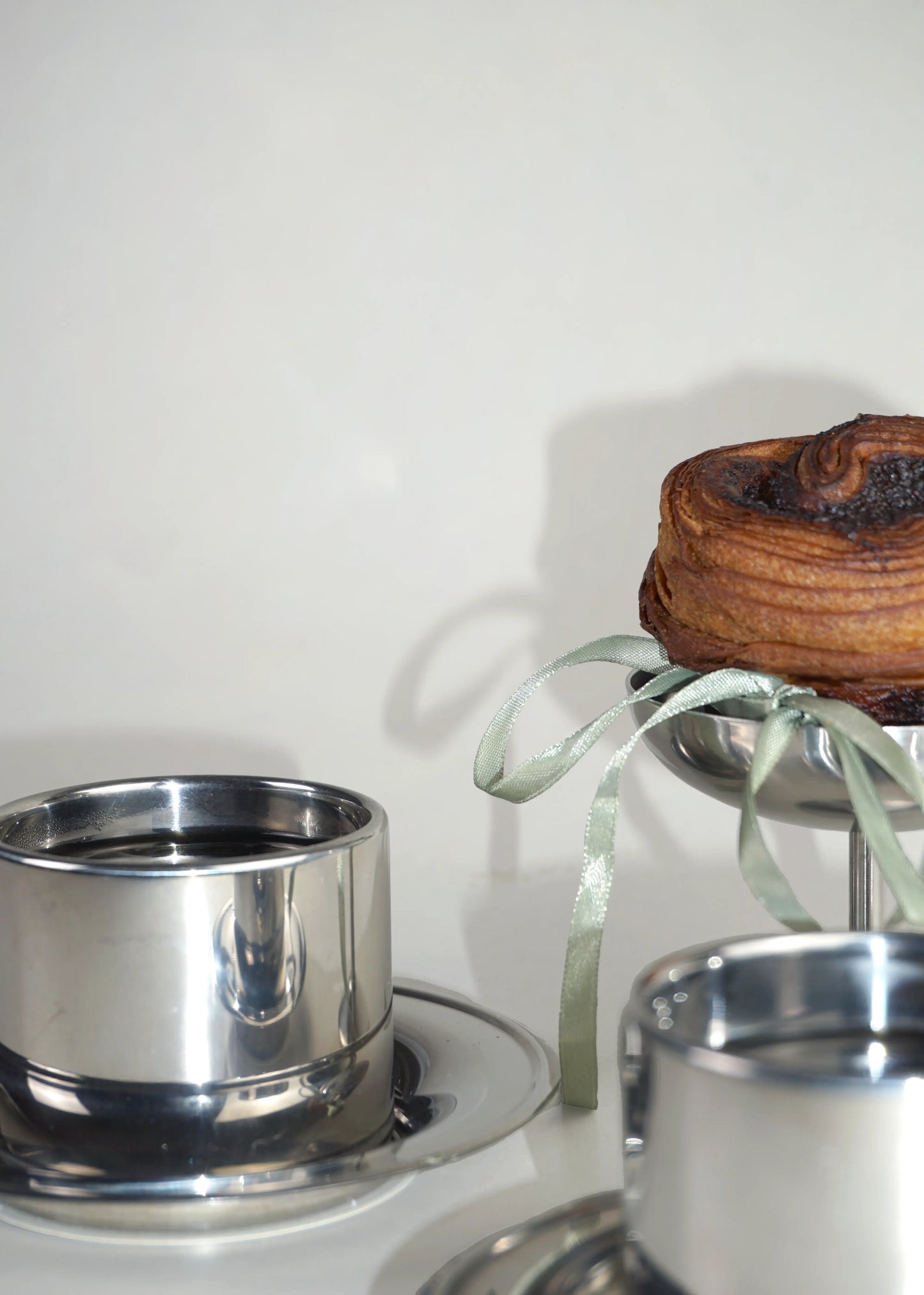 Vintage Stainless Steel Cups Set of 2 with Saucers