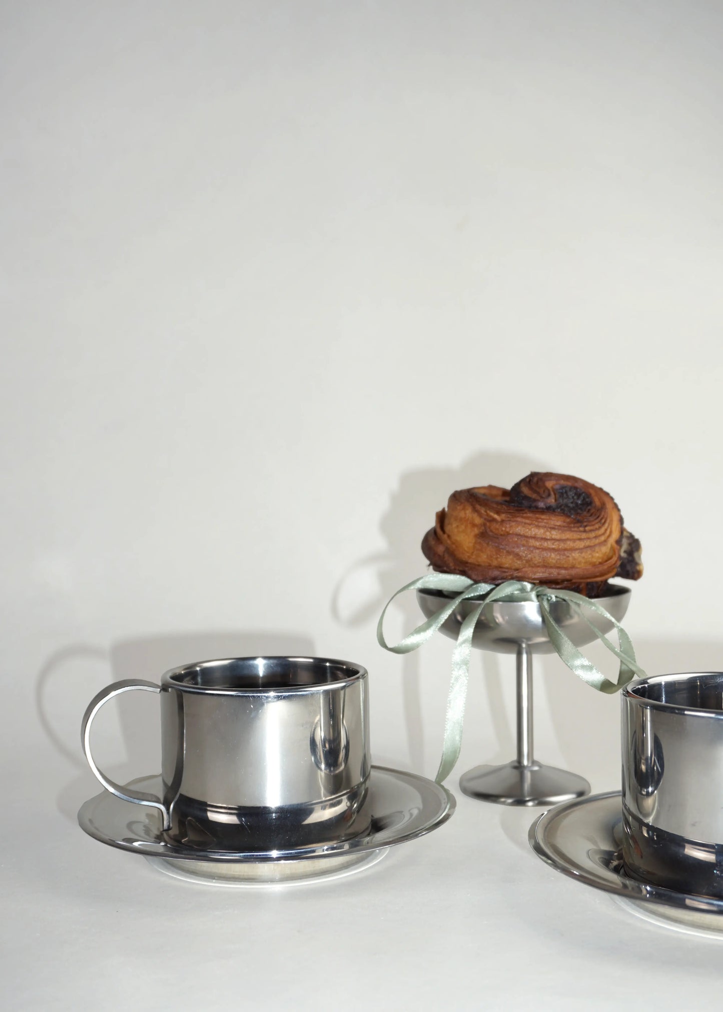 Vintage Stainless Steel Cups Set of 2 with Saucers