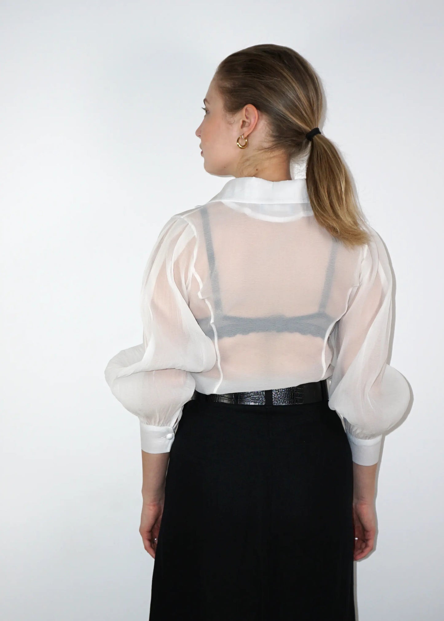 Sheer Structured Blouse with Sculpted Sleeves