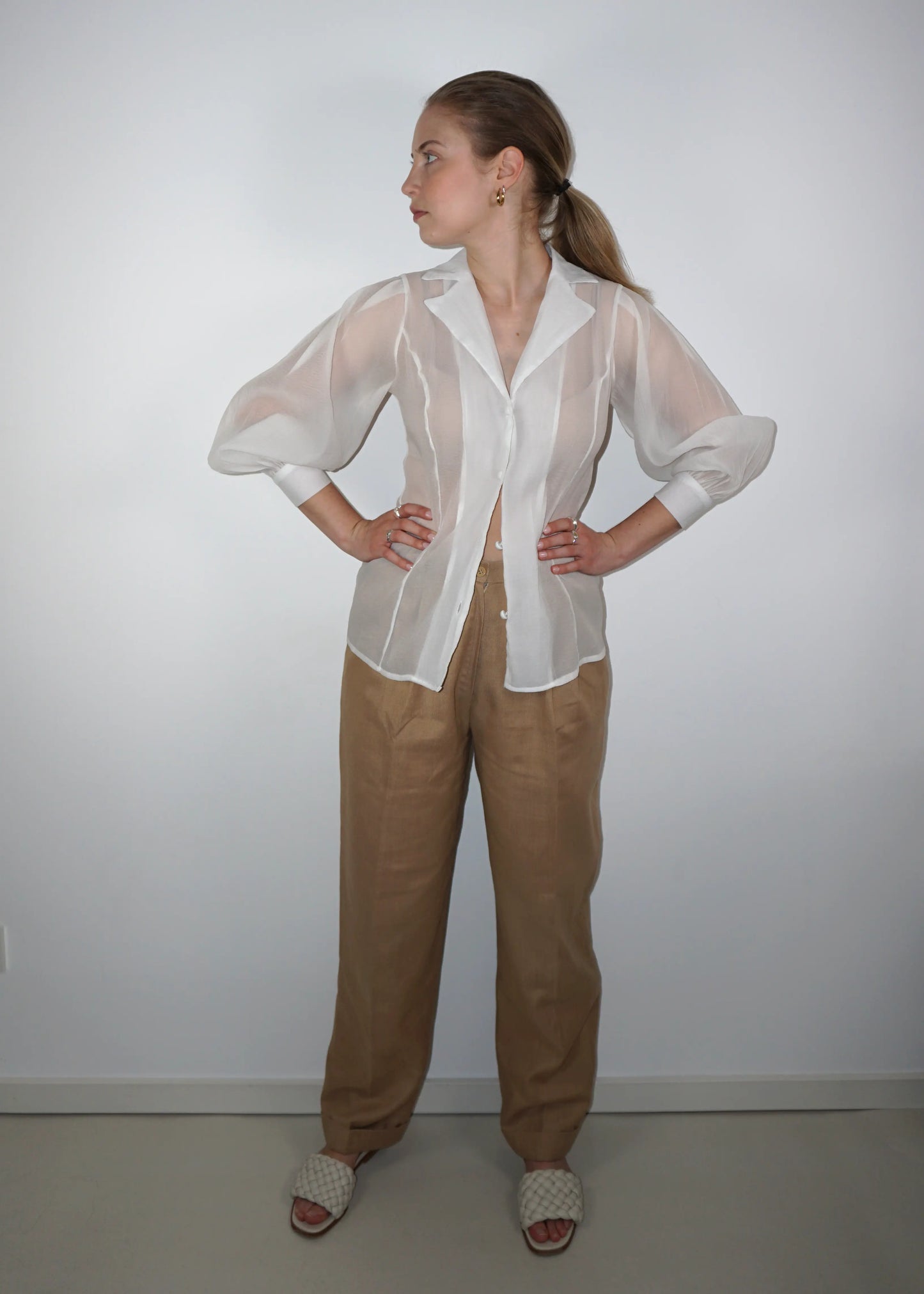 High-Waisted Linen Blend Trousers