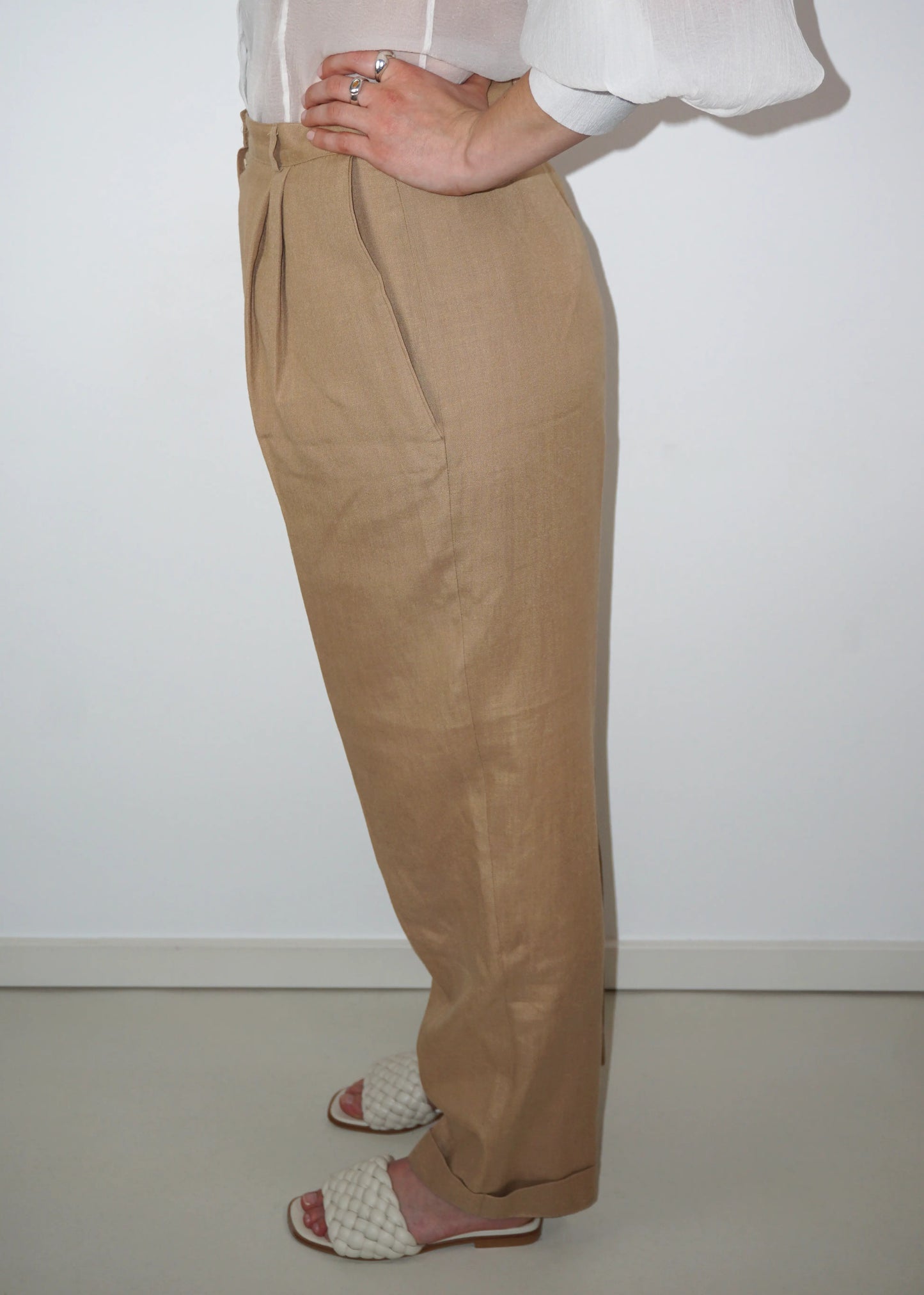 High-Waisted Linen Blend Trousers