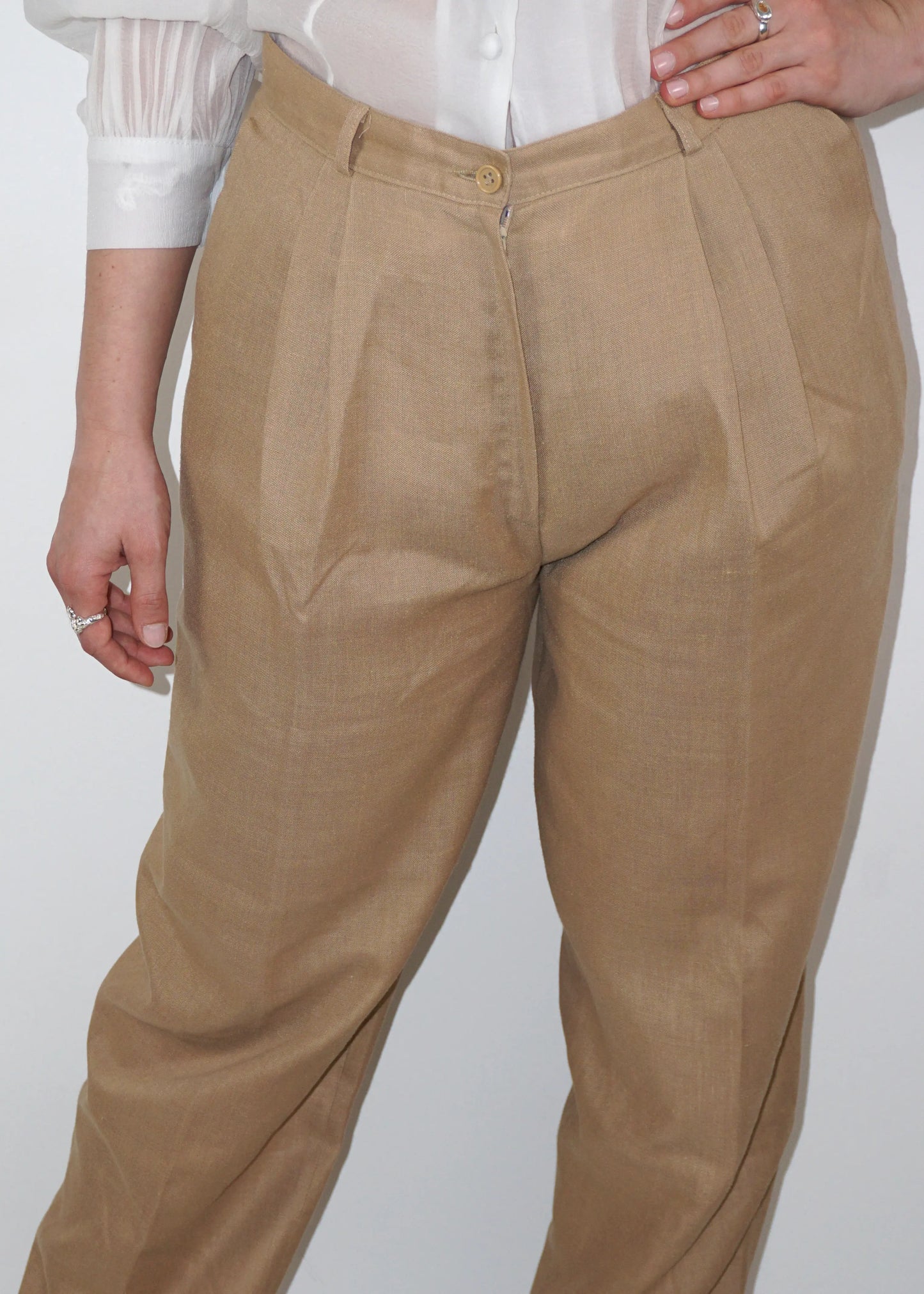 High-Waisted Linen Blend Trousers
