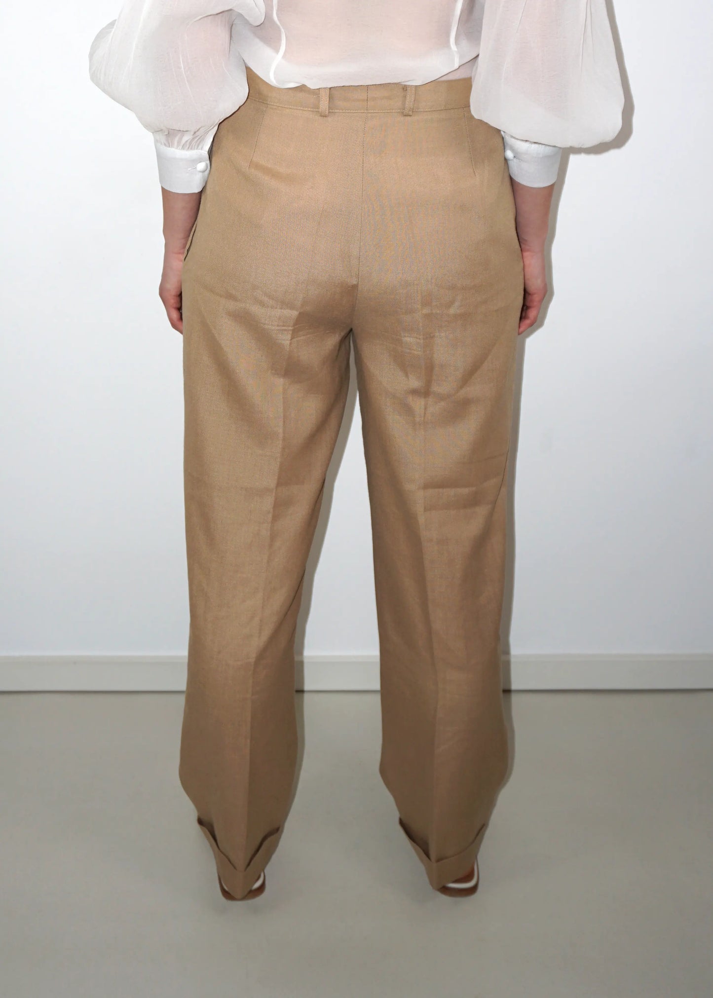 High-Waisted Linen Blend Trousers