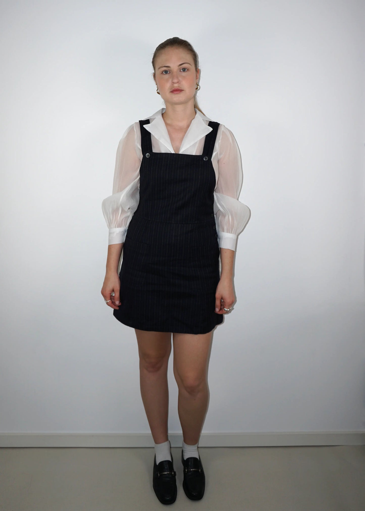Vintage Stefanel Woolen Pinafore Dress in Pinstripe
