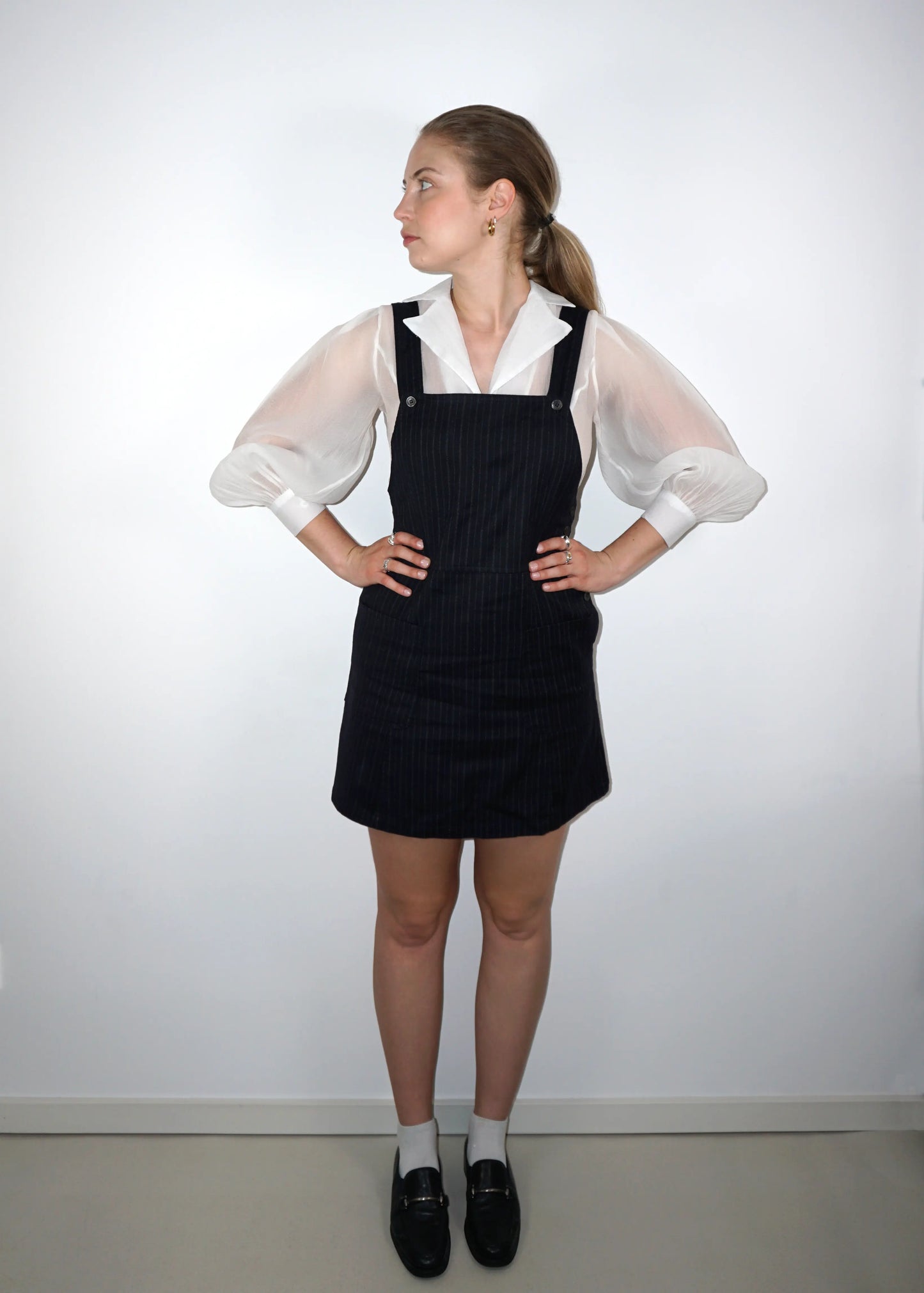 Vintage Stefanel Woolen Pinafore Dress in Pinstripe