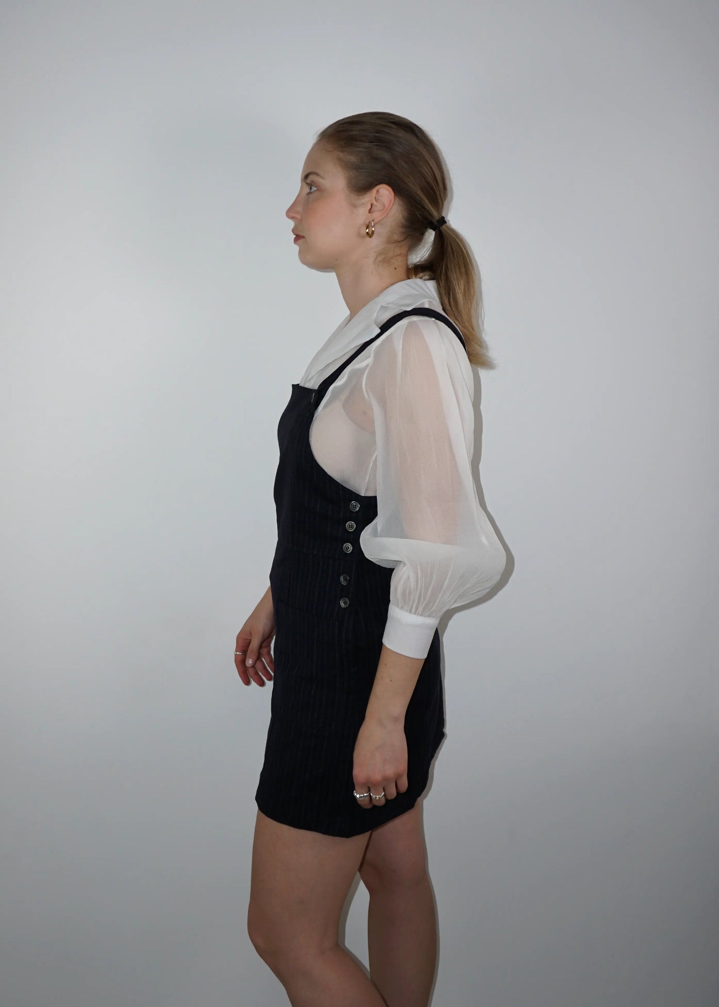 Vintage Stefanel Woolen Pinafore Dress in Pinstripe