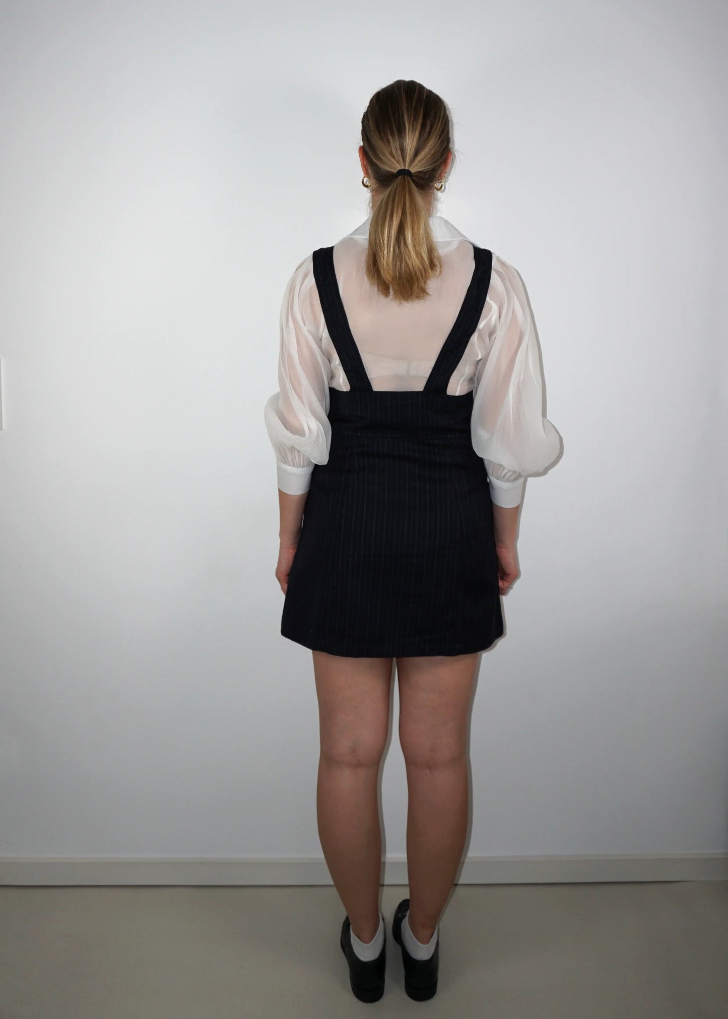 Vintage Stefanel Woolen Pinafore Dress in Pinstripe