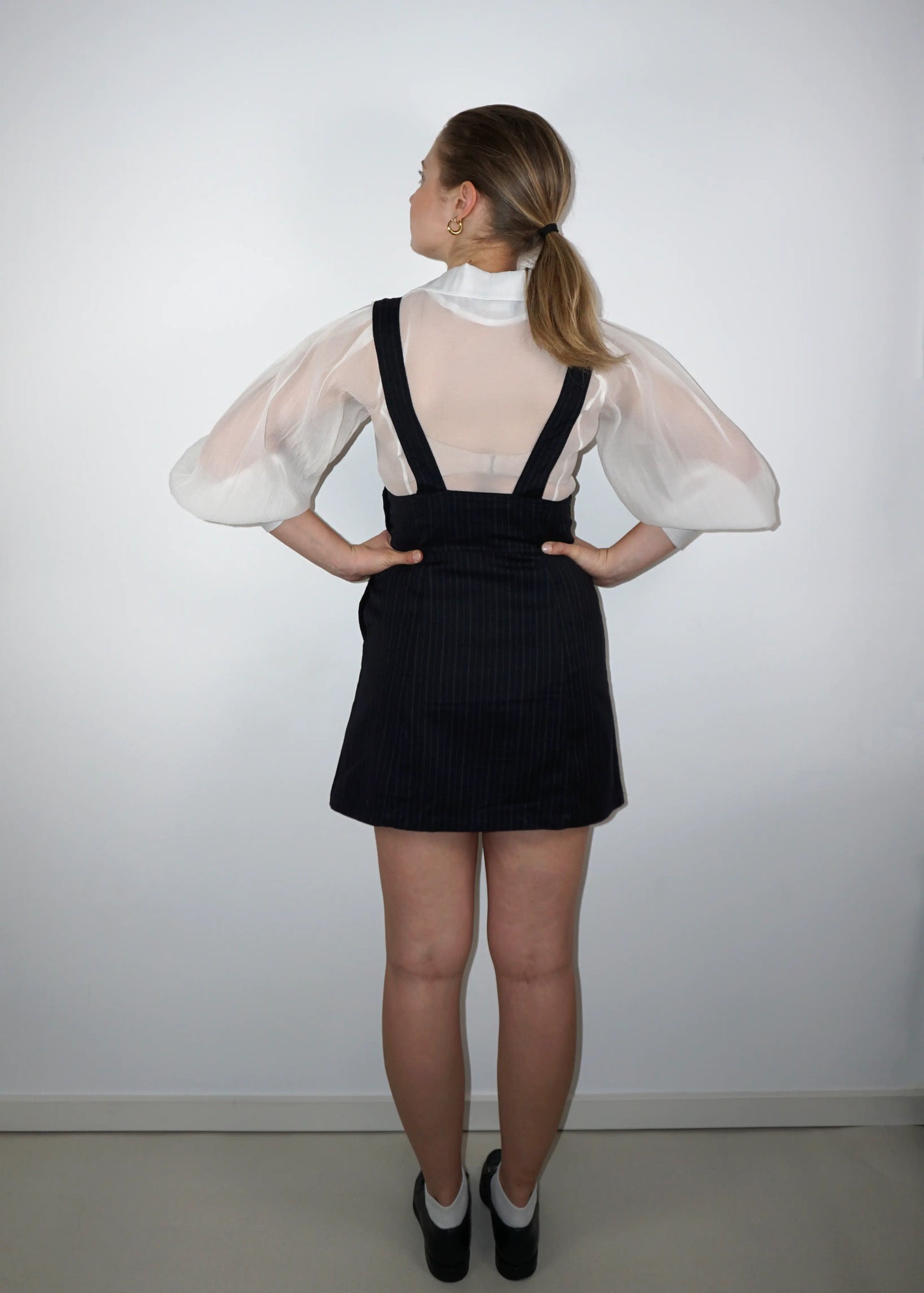 Vintage Stefanel Woolen Pinafore Dress in Pinstripe