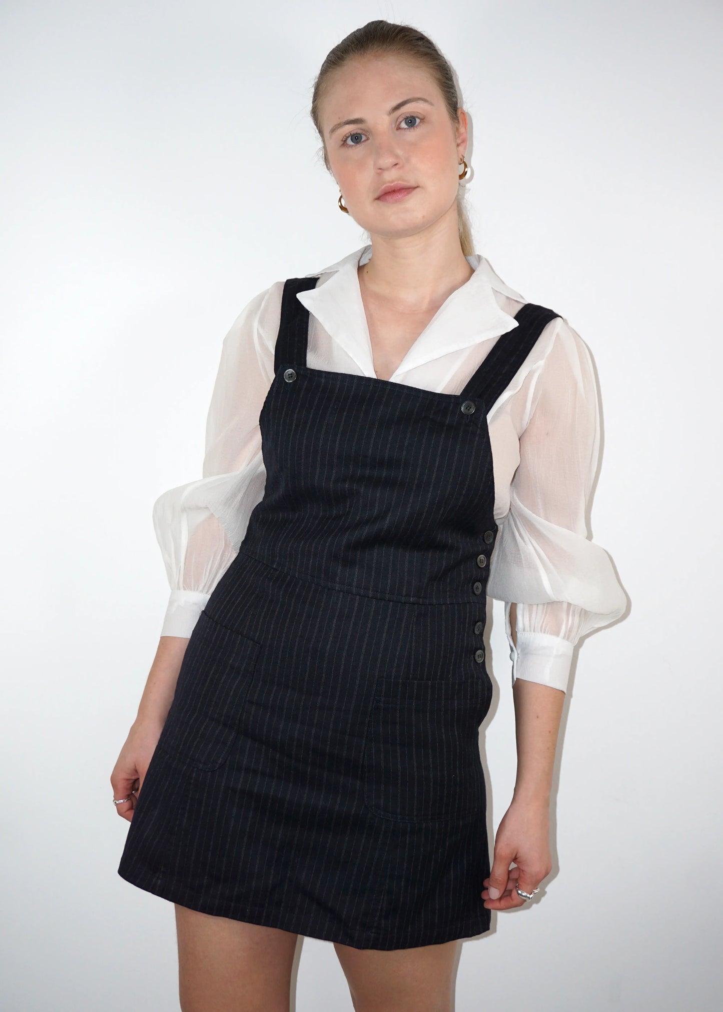 Vintage Stefanel Woolen Pinafore Dress in Pinstripe