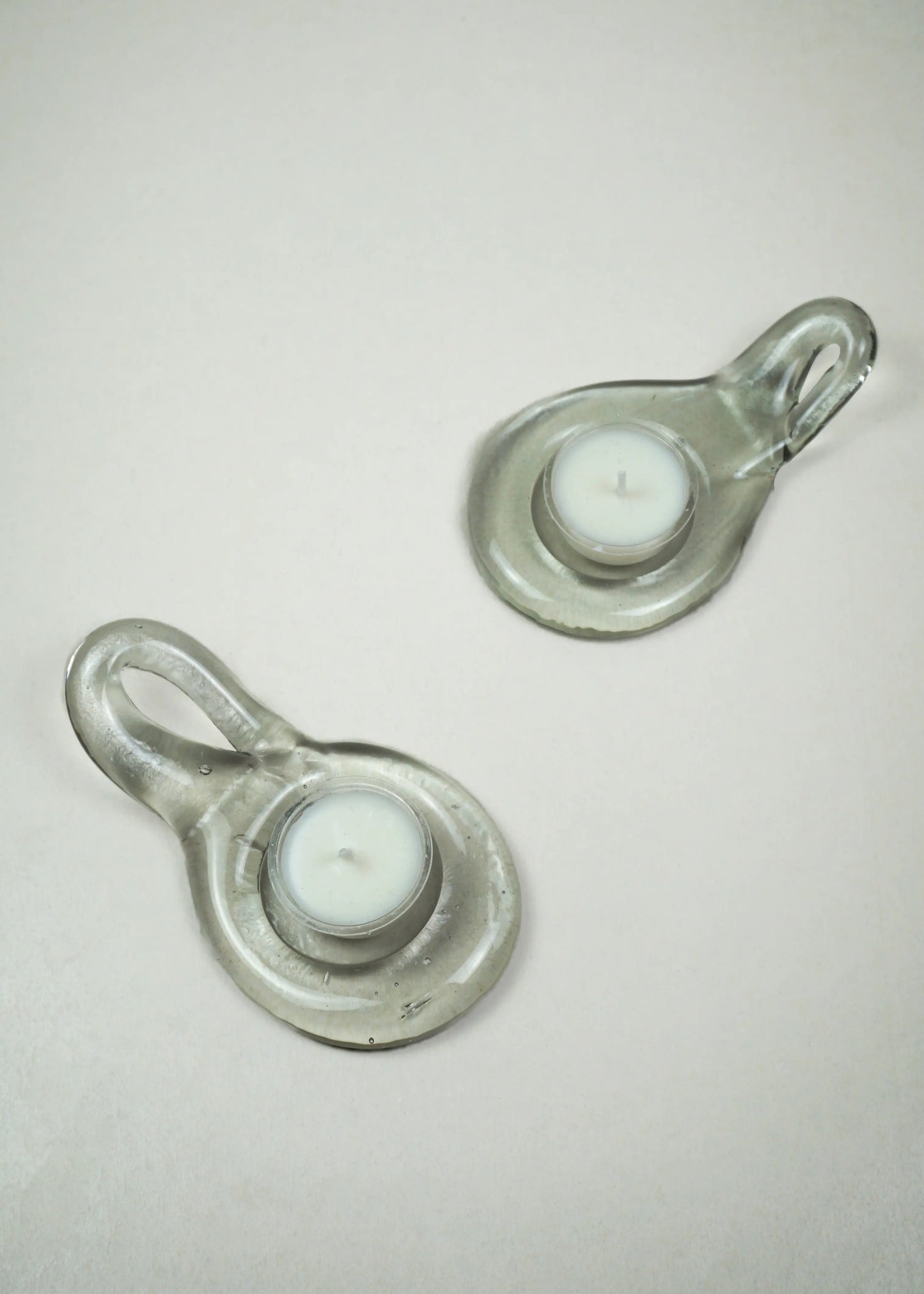 Set of 2 Sculptural Glass Tealight Holders