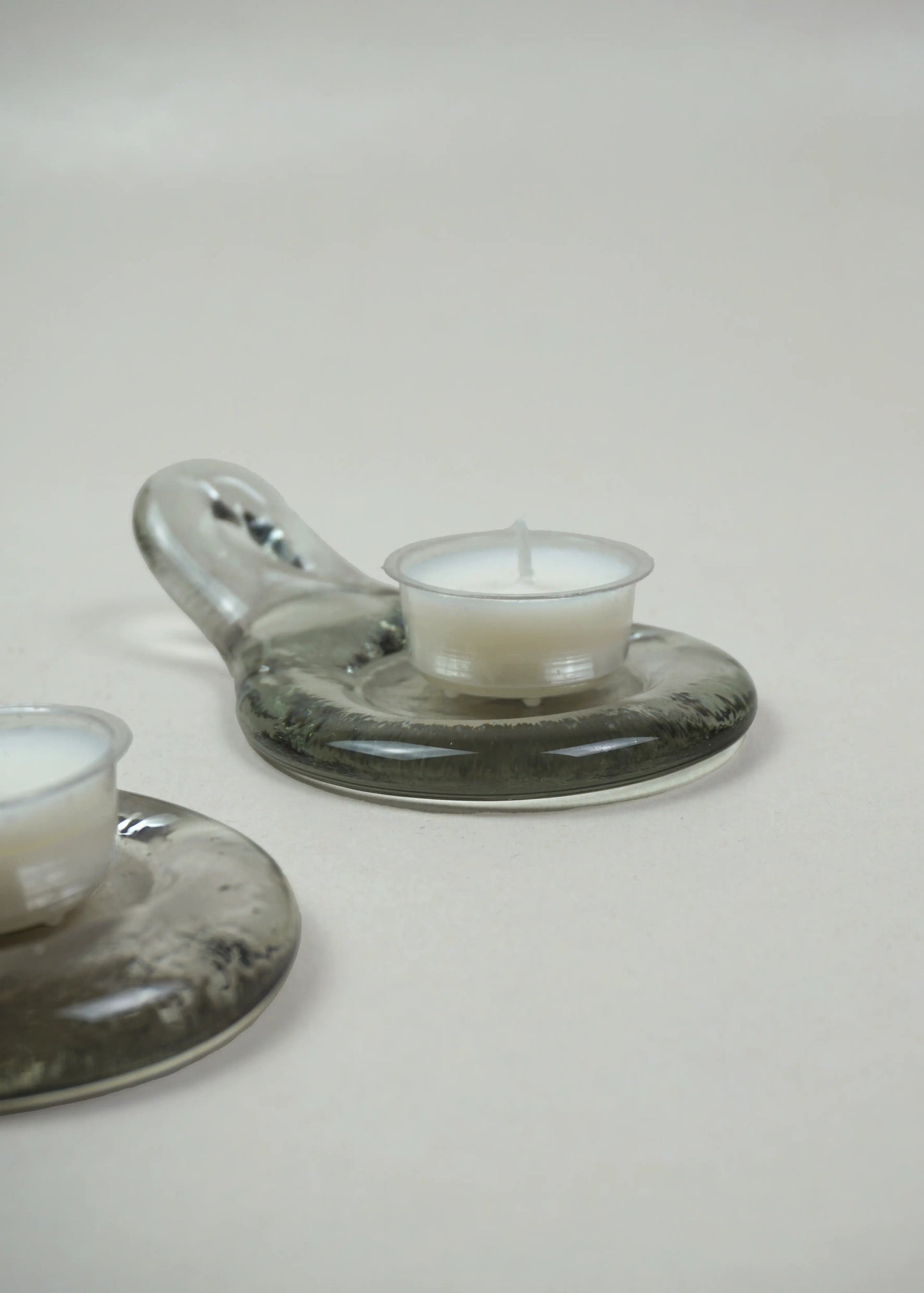Set of 2 Sculptural Glass Tealight Holders