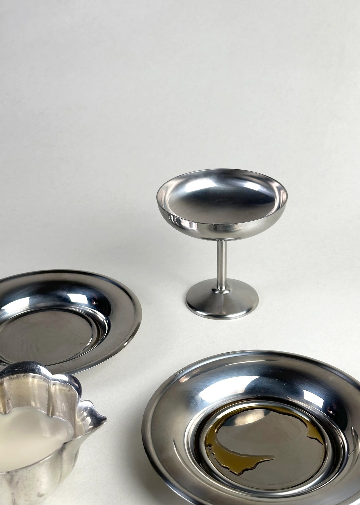 Vintage Stainless Steel Cups Set of 2 with Saucers