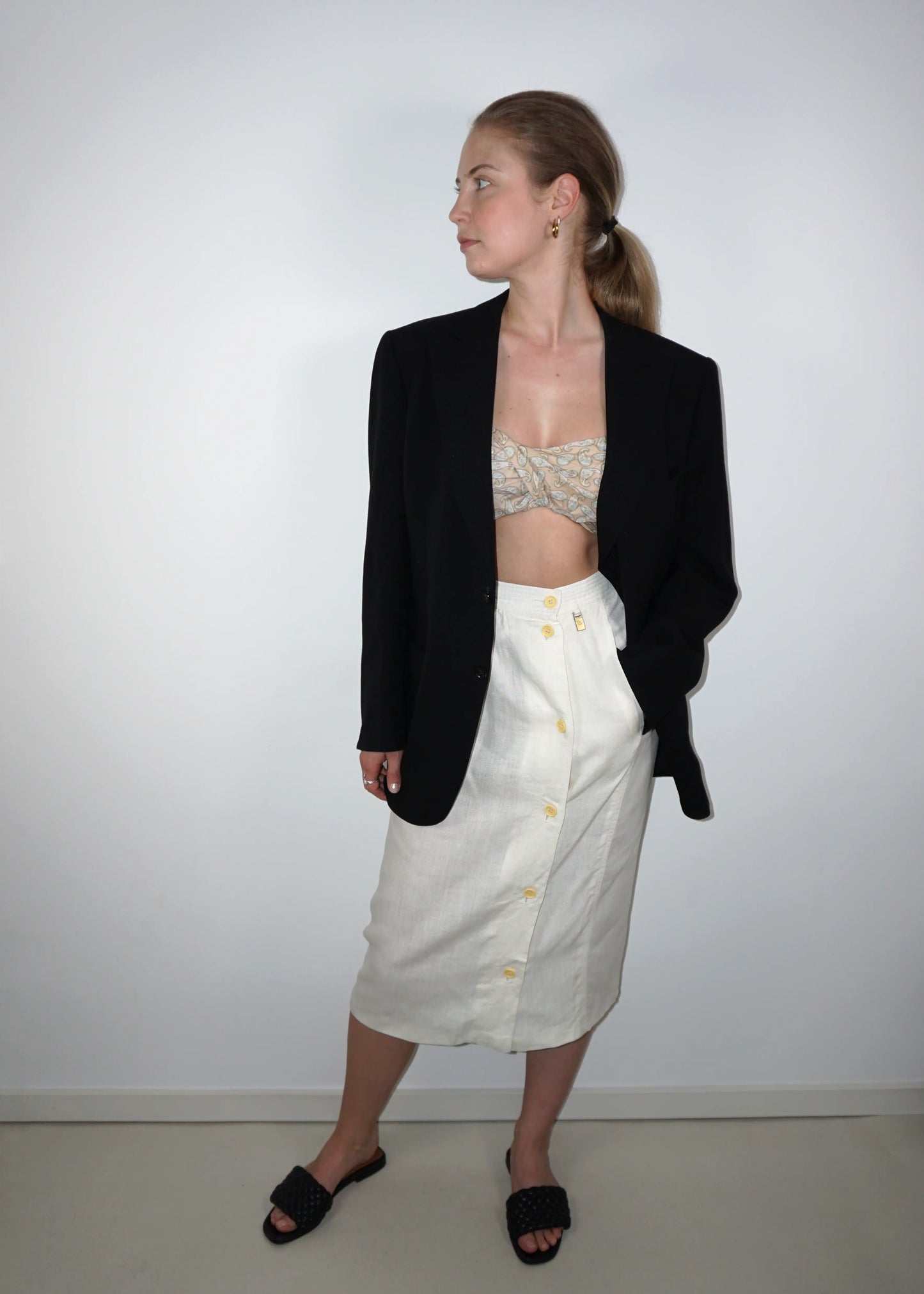White Vintage Etienne Aigner Linen Skirt