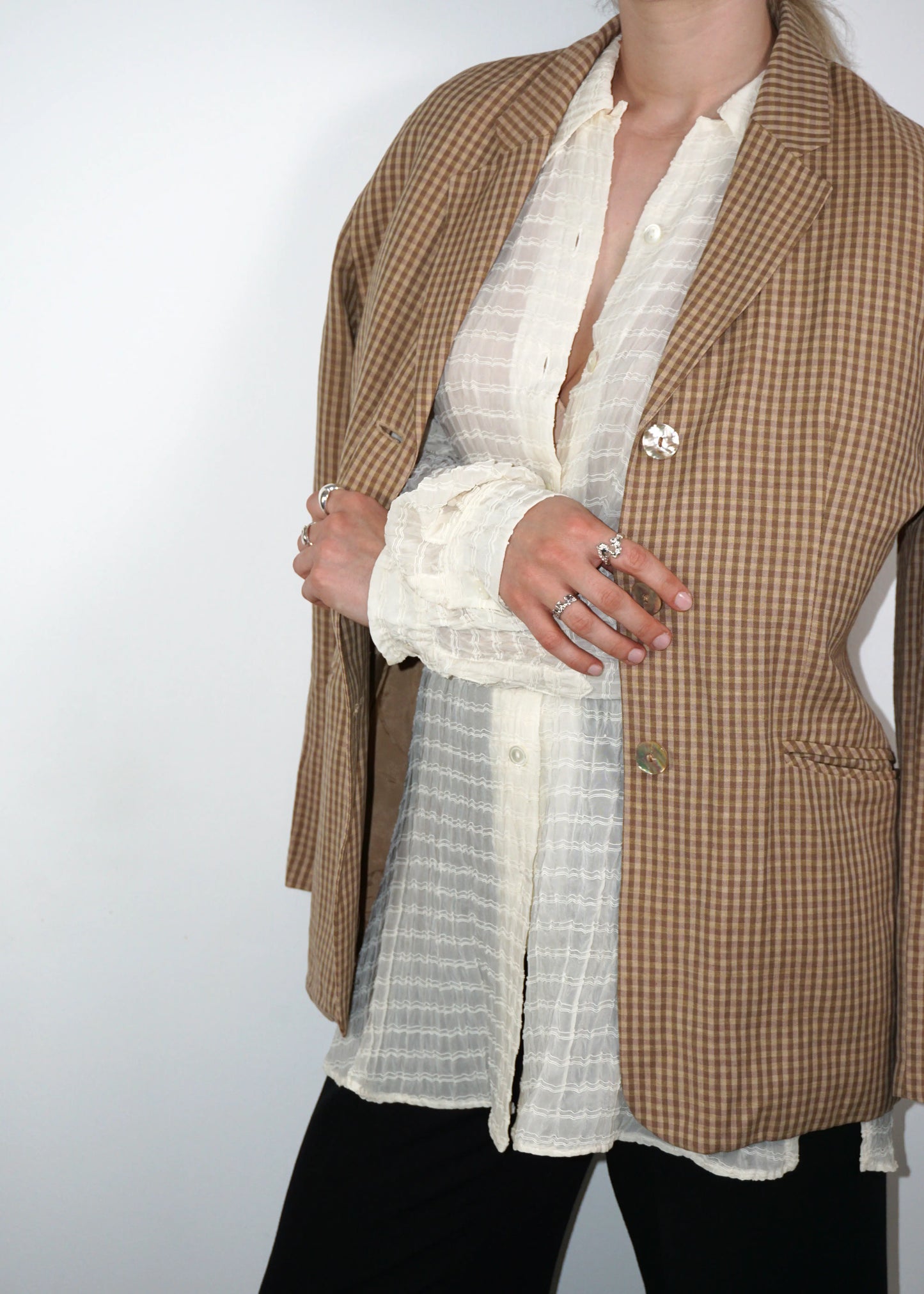 Vintage Checked Wool-Linen Blazer