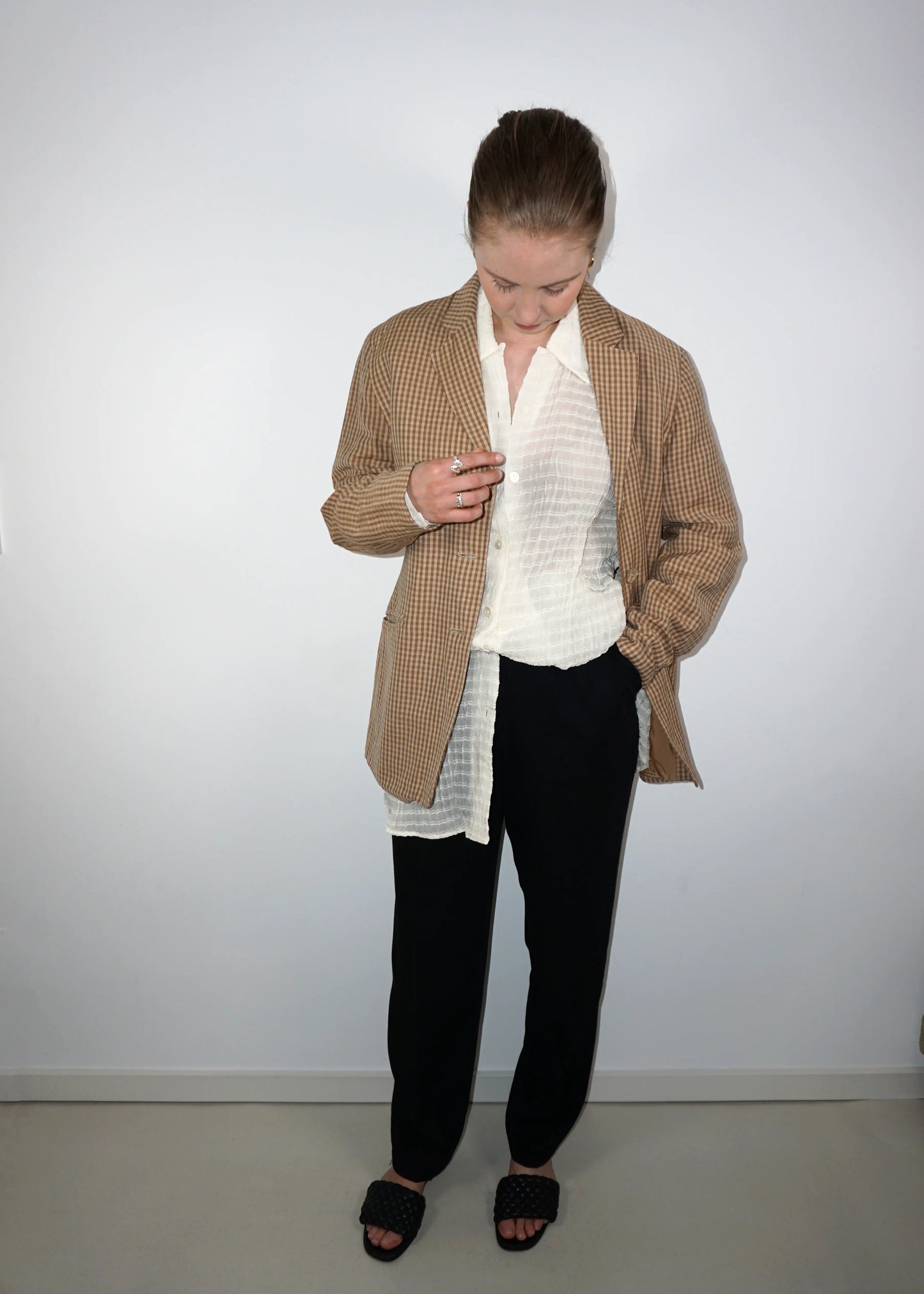 Vintage Checked Wool-Linen Blazer