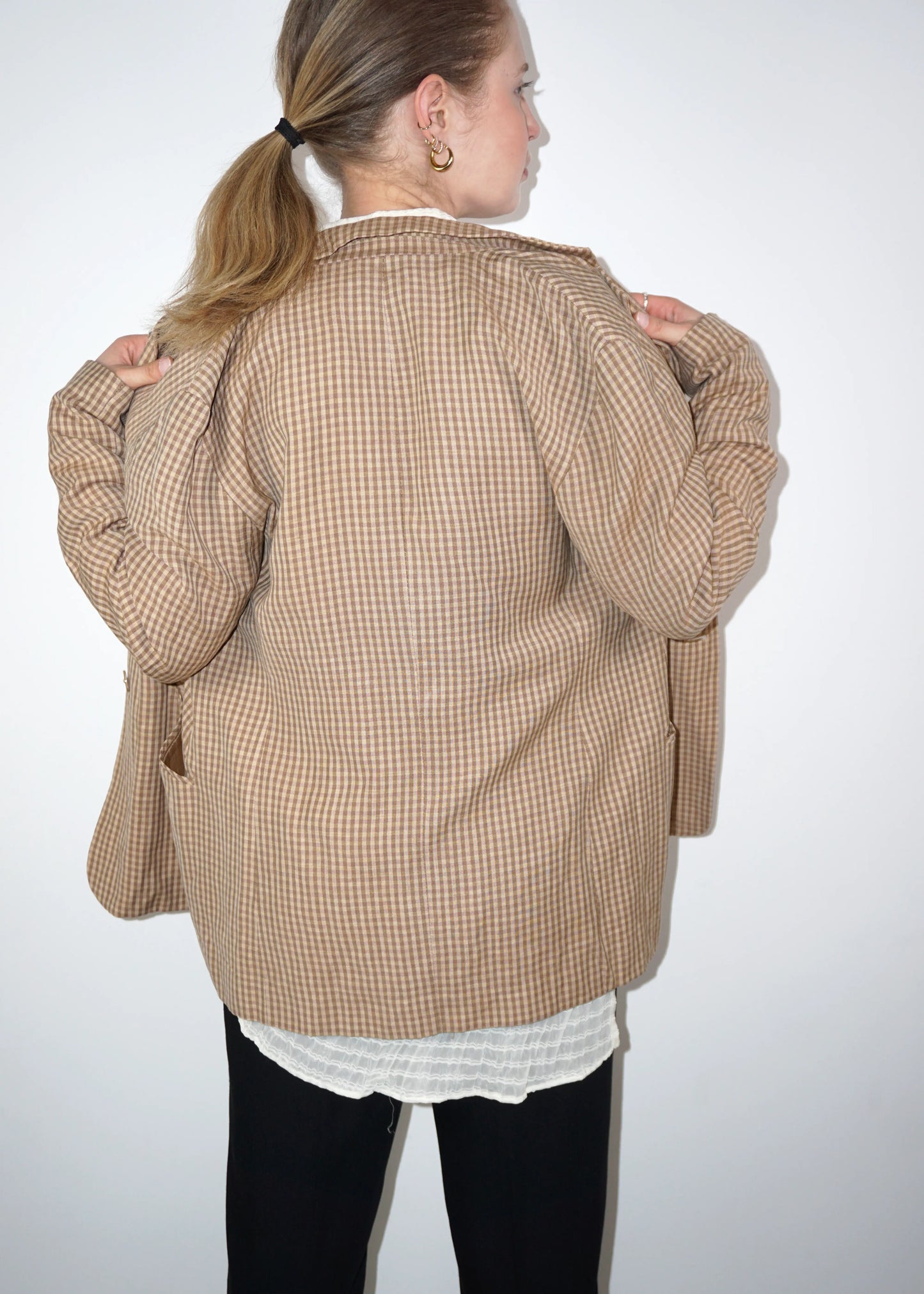 Vintage Checked Wool-Linen Blazer