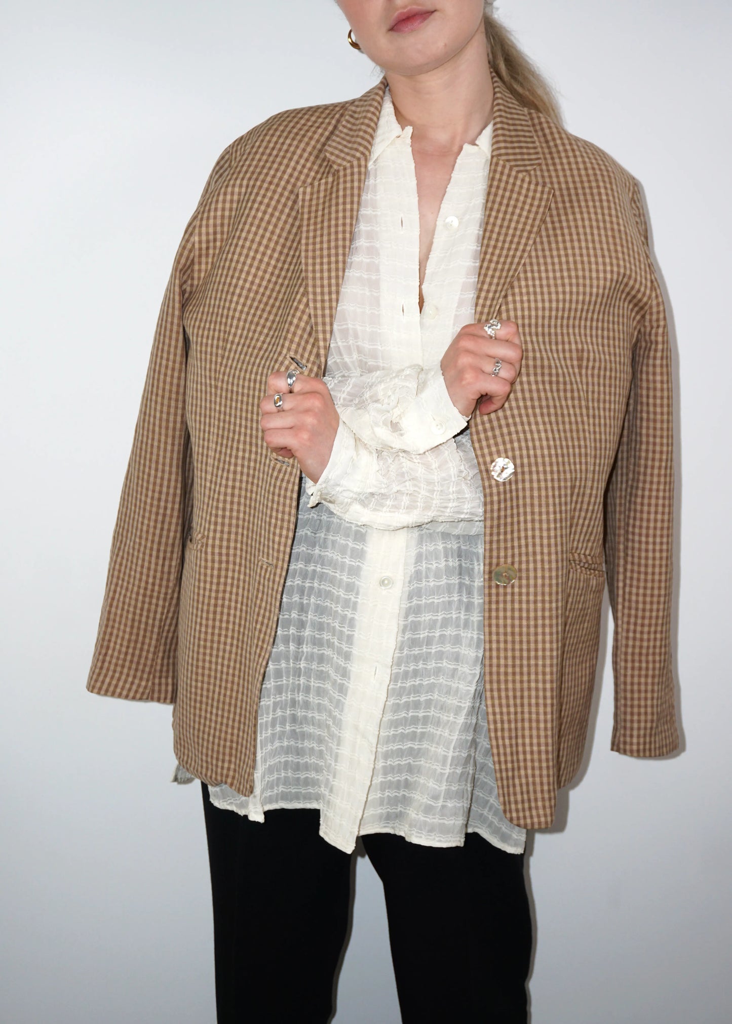 Vintage Checked Wool-Linen Blazer