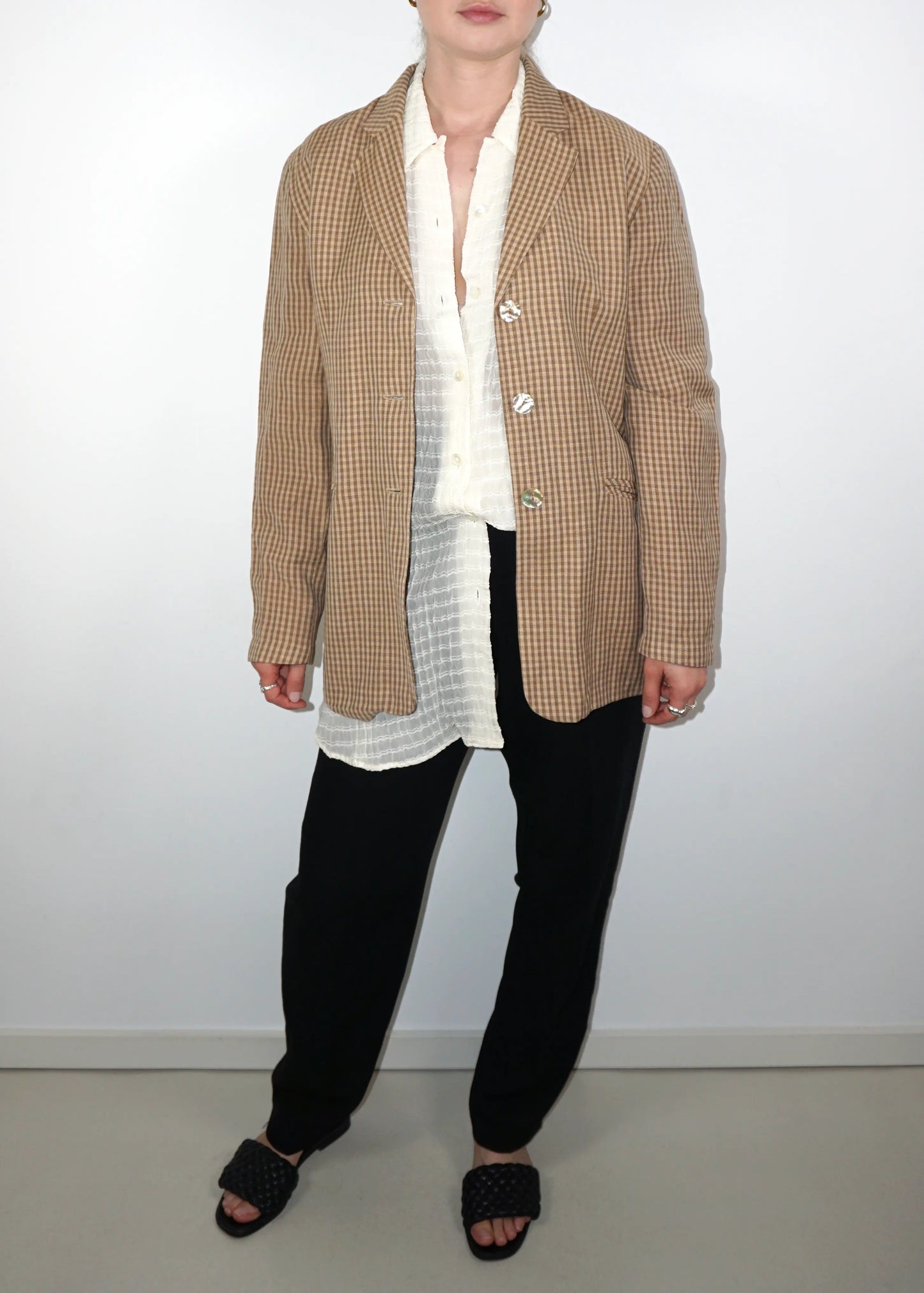 Vintage Checked Wool-Linen Blazer