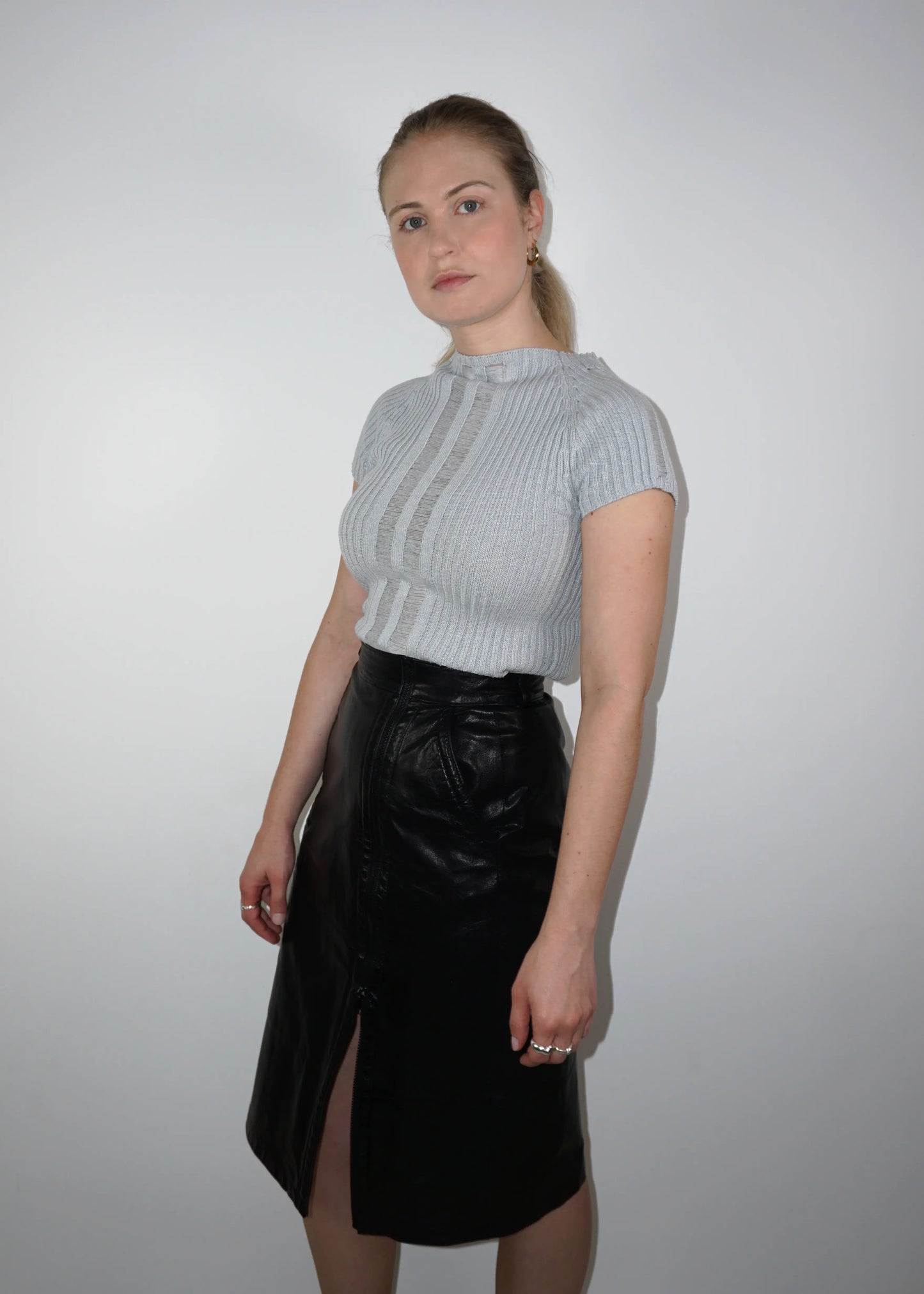 Ribbed Knit Top with Sheer Detail