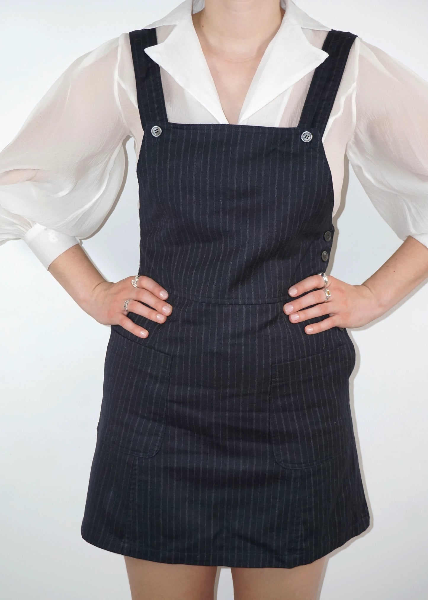 Vintage Stefanel Woolen Pinafore Dress in Pinstripe