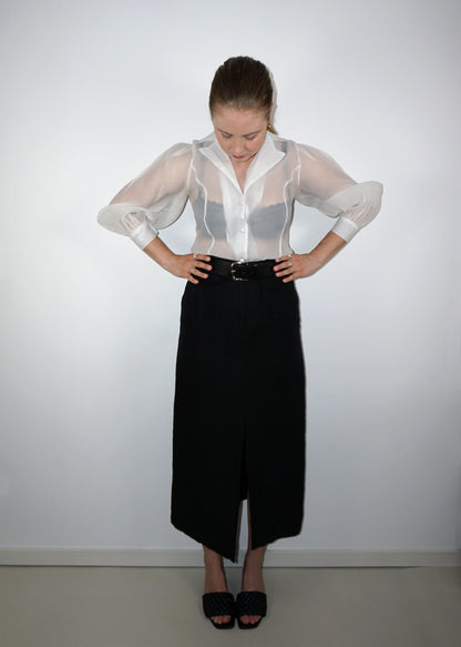 Sheer Structured Blouse with Sculpted Sleeves