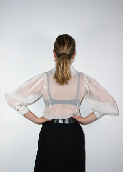 Sheer Structured Blouse with Sculpted Sleeves