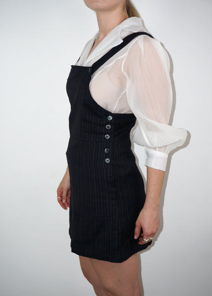Vintage Stefanel Woolen Pinafore Dress in Pinstripe