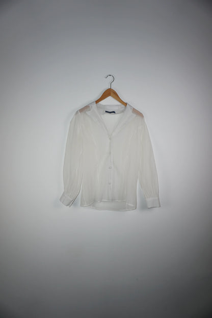 Sheer Structured Blouse with Sculpted Sleeves
