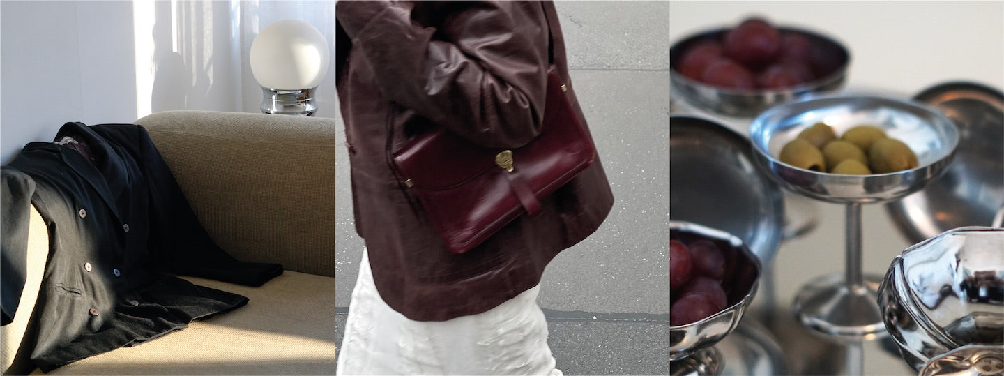 Eine Collage mehrerer künstlerischer Bilder mit designer Kleidung und Objekten