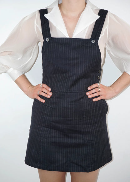 Vintage Stefanel Woolen Pinafore Dress in Pinstripe